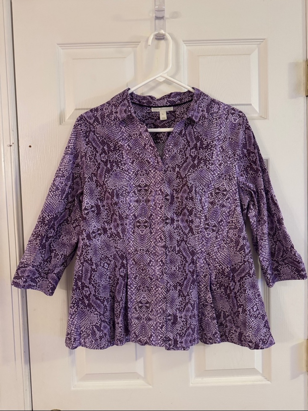 Dana Buchman Purple Snake-Skin Print Peplum Blouse size L